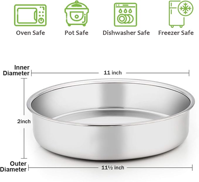E-far 11 Inch Cake Pan Set of 3, Stainless Steel Round Cake Baking Pans, Non-Toxic & Healthy, Mirror Finish & Dishwasher Safe - Image 2