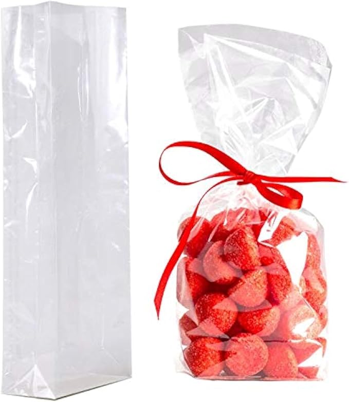 Morepack Gusseted Flat Bottom Cellophane Bags 4.3x2x11.8 Inch 50Pcs | with Paper Insert by Morepack