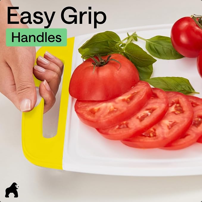 GORILLA GRIP BPA-Free Reversible Kitchen Cutting Board Set of 3, US Designed, Nonporous, Juice Grooves Catch Liquid, Slip Resistant Border, Dishwasher Safe, Durable Large Food Chopping Boards, Yellow - Image 8