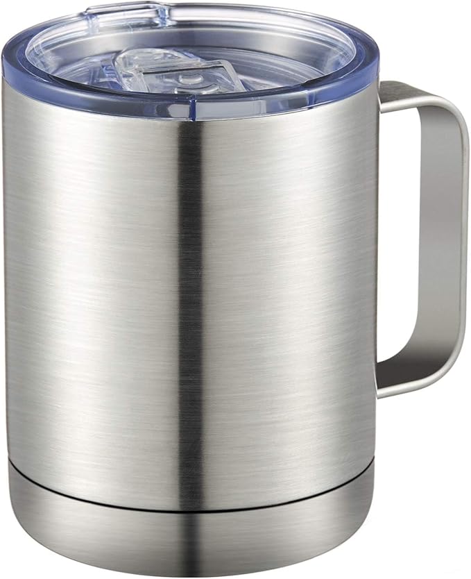 MEWAY 12oz Coffee Mug With Handle,Stainless Steel Insulated Travel Tumblers With Sliding Lid,Double Wall Vacuum Camping Cup for Hot & Cold Drinks Tea (Sliver,Set of 1) by MEWAY