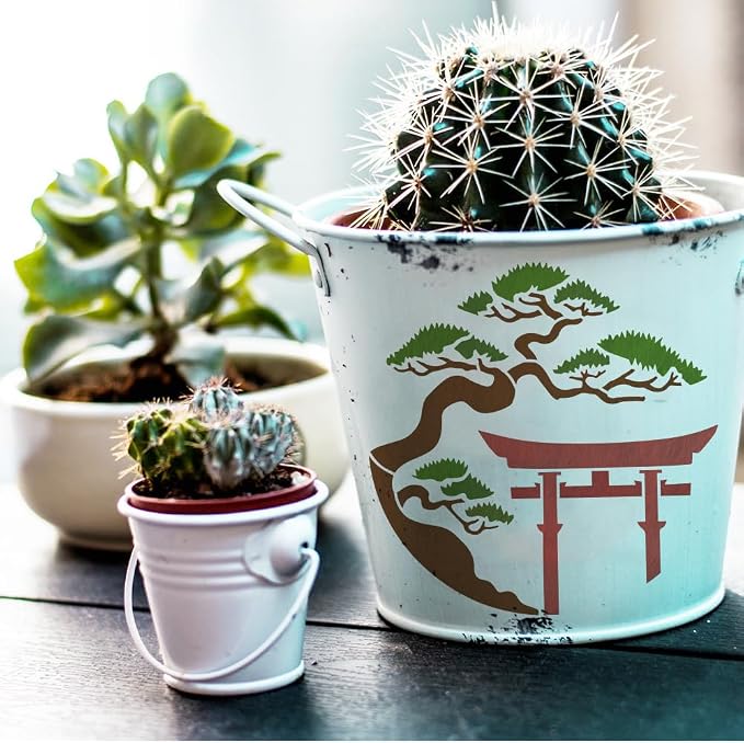 FINGERINSPIRE Japanese Torii Gate Painting Stencil with Brush 11.8x11.8inch Plastic PET Argyro Pine Trees Drawing Template Decorative Hollowed Oriental Theme Stencil for Painting on Wood Canvas - Image 4