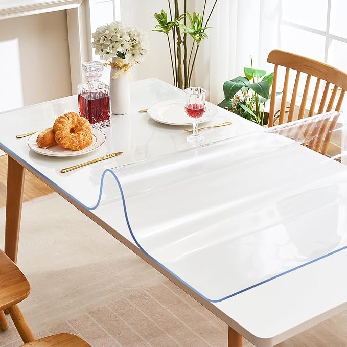Dining Room Table 36x24 Inch Clear PVC Table Cover Protector Rectangular Plastic Coffee Tablecloths Tabletop Topper Vinyl Computer Desktop Pad Mat Office Side Table Wood Furniture Screen Protection - Image 5