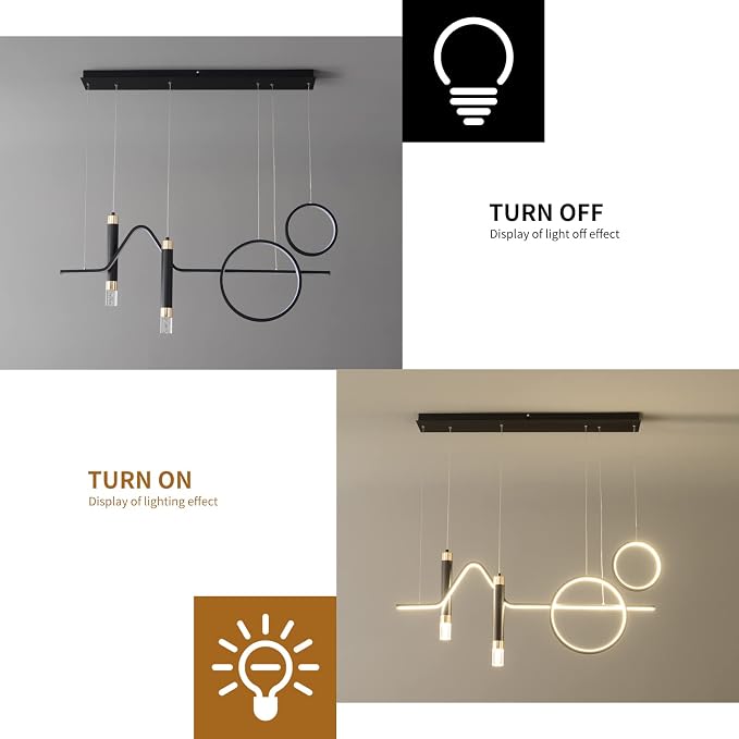 Siittoo 37" Modern LED Pendant Light, Dimmable Linear Chandelier Black | 45W LED with Remote, 3000K-6000K, Adjustable Hanging Light for Kitchen Island, Dining Room & Living Room - Image 7