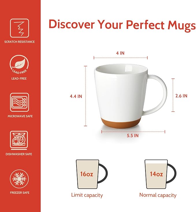 Sweese Porcelain Coffee Mugs Set of 4-16 Ounce -Microwavable, Coffee Cups for Latte, Hot Tea, Cappuccino, Mocha, Cocoa with Big Handle, Urban Neutrals - Image 2