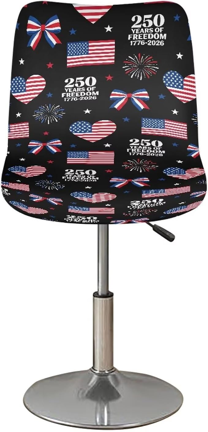 USA Flag Black Bar Stool Covers 250th Anniversary Patriotic Counter High Swivel Chair Covers Anti Dust Stool Chair Seat Covers for Club Kitchen Dining Room Bistro Cafe - Image 2