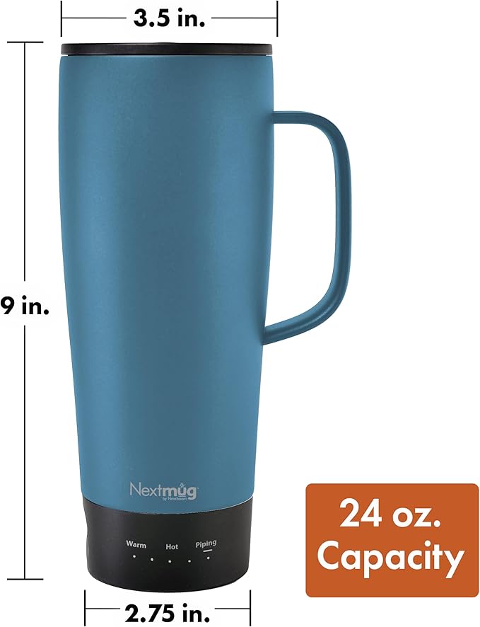 Nextmug Ultra - Temperature-Controlled, Self-Heating Travel Mug | (Slate Blue - 24 oz.) – The Biggest Nextmug, No App, Long-Lasting Battery for Work & Study, Great Gift for Coffee Lovers - Image 9