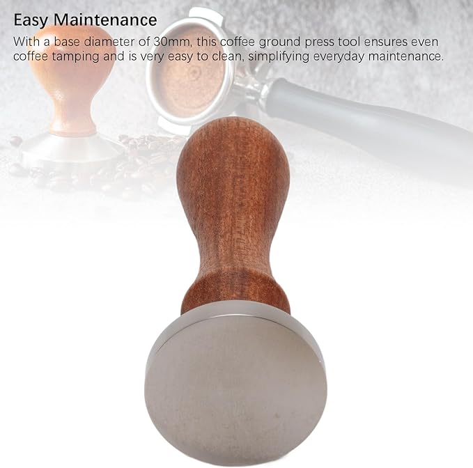 30mm Stainless Steel Espresso Tamper: Coffee Tamper with Wooden Handle for Cafe and Home Use