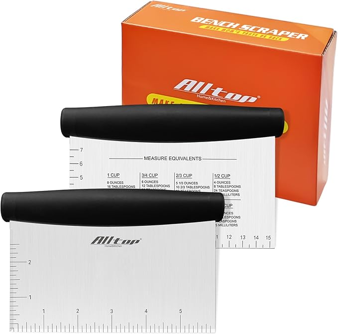 ALLTOP Bench Scraper & Chopper - Baking Essentials,Stainless Steel Blade Knife,Ideal Kitchen Tool for Home Baking and Meal Prep, Bread Making, Pasta,Pastry,Dough and Cake - Set of 2 Pack by ALLTOP