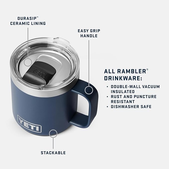 YETI Rambler 10 oz Ceramic Lined Stackable Mug, Vacuum Insulated, Stainless Steel with MagSlider Lid, Stainless - Image 2