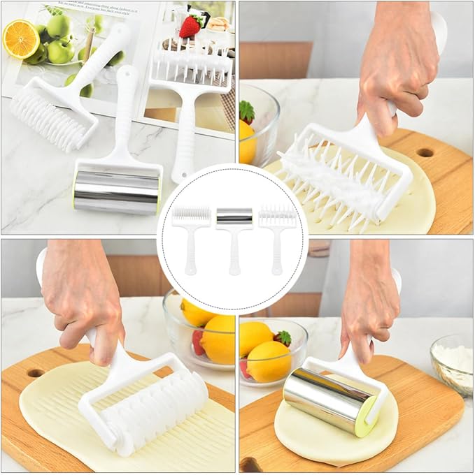 Pizza Roller Needle with Stainless Steel and Plastic Construction 3 Pcs Pastry Needle Wheel Set Easy to Roll and Clean Baking Tools for Pizza Dough Preparation - Image 6