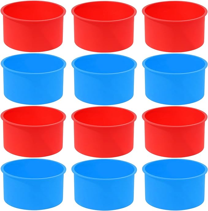 12pcs Silicone Cake Mold Baking Round Cake Molds 4 Inch Non-Stick Baking Pan Kitchen Silicone Cake Molds for Baking(Red, Blue, 4inch)