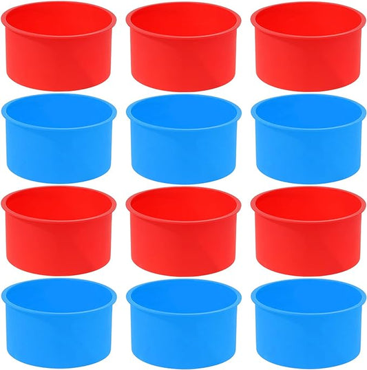 12pcs Silicone Cake Mold Baking Round Cake Molds 4 Inch Non-Stick Baking Pan Kitchen Silicone Cake Molds for Baking(Red, Blue, 4inch)