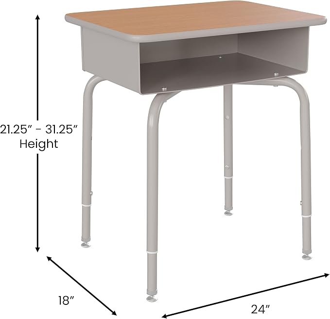 Flash Furniture Billie Student Desk - Walnut Open Front School Desk - Silver Metal Frame - 24"W x 18"D Adjustable Height, Durable for School or Remote Learning - Image 2