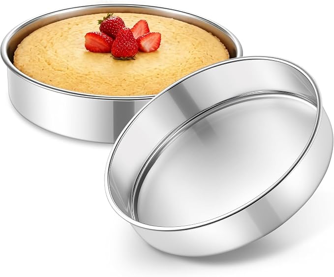 P&P CHEF 9 Inch Cake Pan Set of 2, Stainless Steel Round Cake Baking Pan | Layer Cake Tin Bakeware for Cooking Steaming, Ideal for Birthday Wedding Anniversary, Fit for Home & Commercial Use by PPCHEF