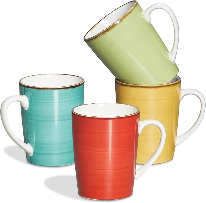 ONEMORE 16 oz Coffee Mugs Set of 4 Large Ceramic Coffee Cups Colorful Mugs Set with Handles for Latte, Hot Cocoa, Tea - Housewarming Gift - Assorted Colors by ONEMORECeramics