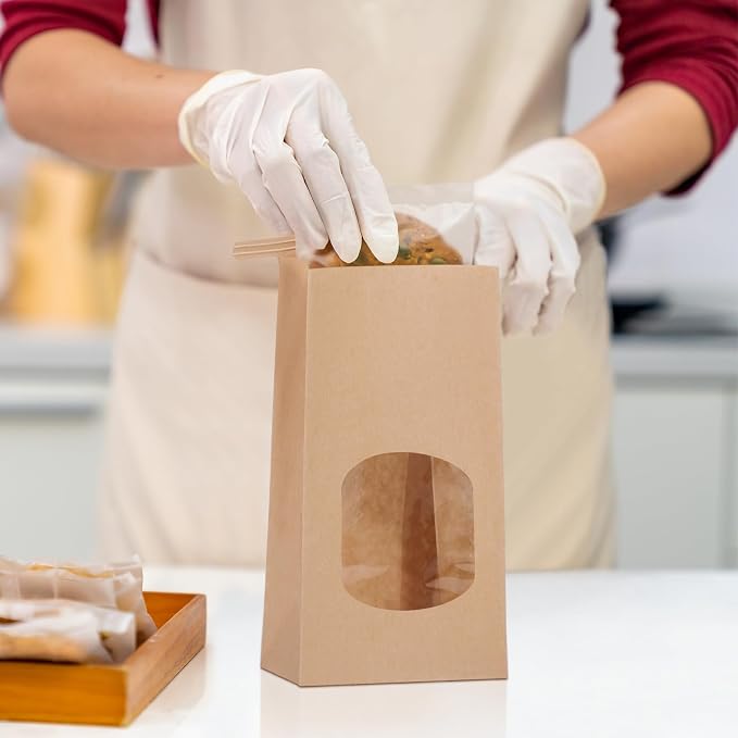 Eupako 4.5x2.36x9.6 Bakery Bags with Window 50 PCS Brown Kraft Paper Bags | Tin Tie Tab Lock Bags for Cookies, Coffee, Included 50 PCS Handmade Stickers - Image 4