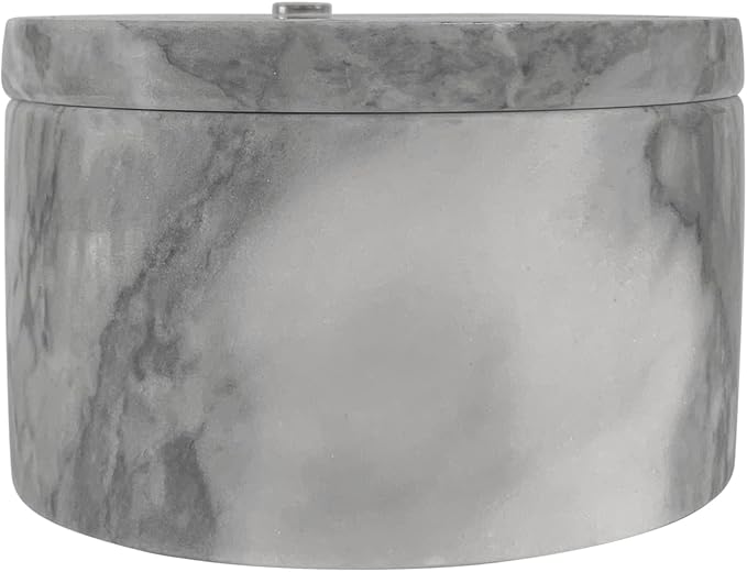 Fox Run White Marble Double Salt Cellar, 4” x 4” x 2.5” | Store Herbs, Spices Jewlery & More | Beautiful White Marble Salt Holder With Lid | Two Compartments For Easy Storage - Image 2
