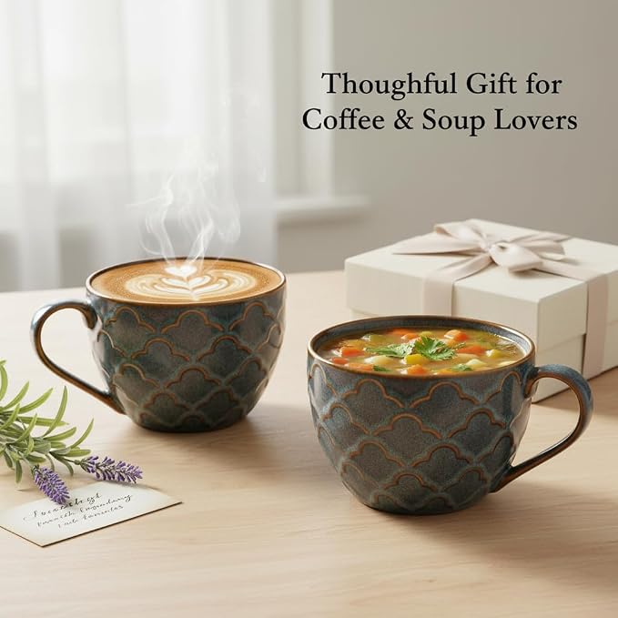 Ceramic Extra Large Coffee Mug with Handles, 24 oz Coffee Cups, Purple | Large Soup Mug for Hot Chocolate, Cappuccino, Ramen, Oatmeal, Soup Mugs with Handles, Microwave Safe, Housewarming Gift - Image 4