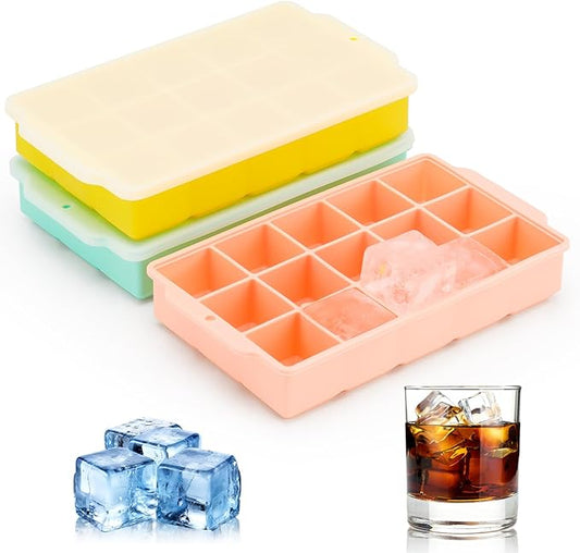 Ice Cube Tray, Ice Tray for Freezer with Lid, 3 Pack Silicone Ice Cube Trays for Freezer with 45 Flexible Anti Spill Easy Release Ice Trays