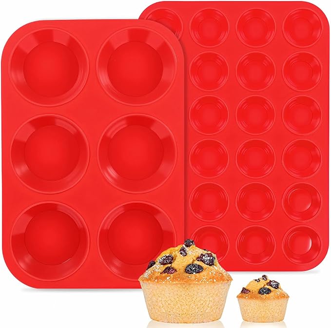 CAKETIME Silicone Muffin Pans for Baking, 2 Packs Jumbo 6 Cups and Mini 24 Cups for Baking Muffins, Cupcakes, Egg Bites, and Frittatas by CAKETIME