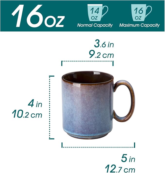 vancasso ONION Ceramic Coffee Mugs Set of 6, 16 Oz Coffee Cups for Latte, Cappuccino, Tea & Hot Cocoa, Artisan Modern Style for Coffee Bar, Home & Kitchen, Microwave & Dishwasher Safe, Deep Blue Gray - Image 2