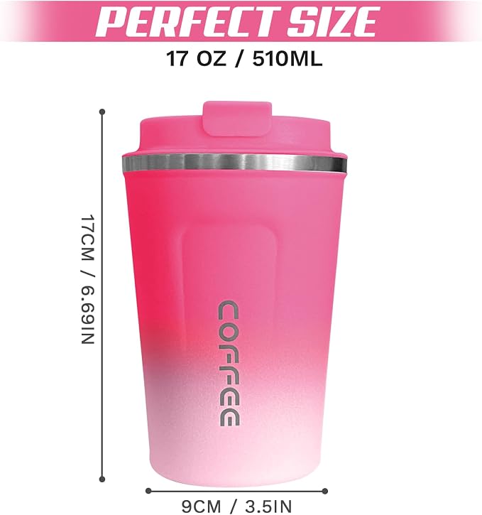 SPLMIFA Travel Coffee Mugs Leak-Proof, Reusable Coffee Cups with Lids, Stainless Steel Vacuum Insulated Coffee Tumblers, Thermal Insulation Cup for Men and Women Hot & Cold Drinks(2nd-Red White, 17OZ) - Image 4