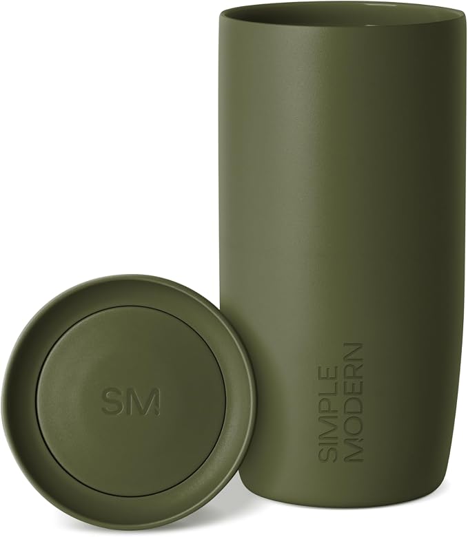 Simple Modern Insulated Travel Coffee Mug 360° Lid | 16oz | Green | Voyager Ceramic-Lined Insulated Stainless Steel Coffee Tumbler, Iced Coffee Cup, Mug with Lid | Fits Cupholder, Grasshopper by Unknown