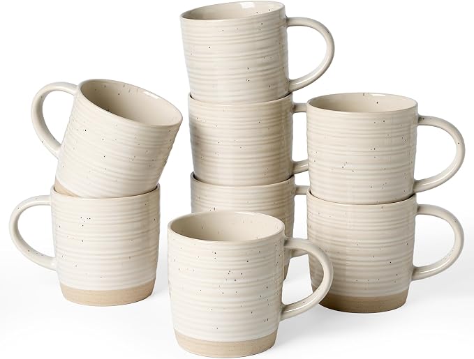 famiware Coffee Mugs Set of 8, 13 oz Mug Set, Ceramic Cup Set with Handle for Coffee, Tea, Cocoa, Milk, Constellation Series, Beige by Famiware