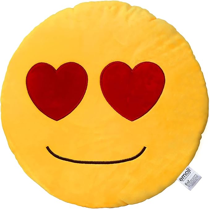 EvZ Official Certified Loving Heart Eyes Emoji Pillow - 32cm Large Soft Plush Smiley Face Emoticon Cushion - Romantic Decorative Stuffed Toy for Anniversary, Valentine’s Day & Home Decor (Yellow) by EvZ