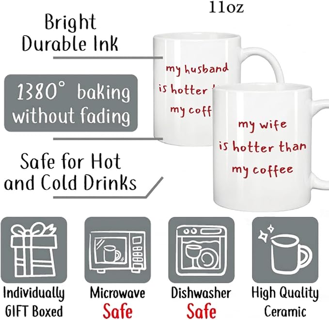 Funny Husband & Wife Coffee Mugs Set 11oz, Couple Gifts for Husband & Wife | Novelty Wedding Anniversary Mug Gift for Couple Him Her, Mr & Mrs Gifts - Image 2