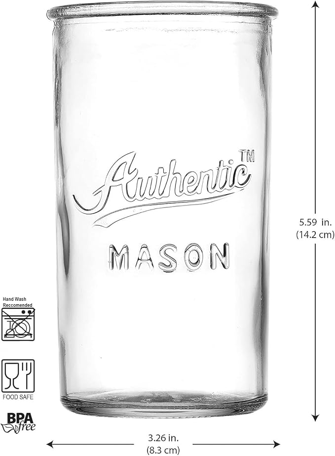 Glaver's Drinking Glasses – Set of 4 Authentic Mason Vintage Glassware – Clear Glass Tumblers for Cocktails, Water, Juice – Embossed Vintage Drinking Glasses - Image 2