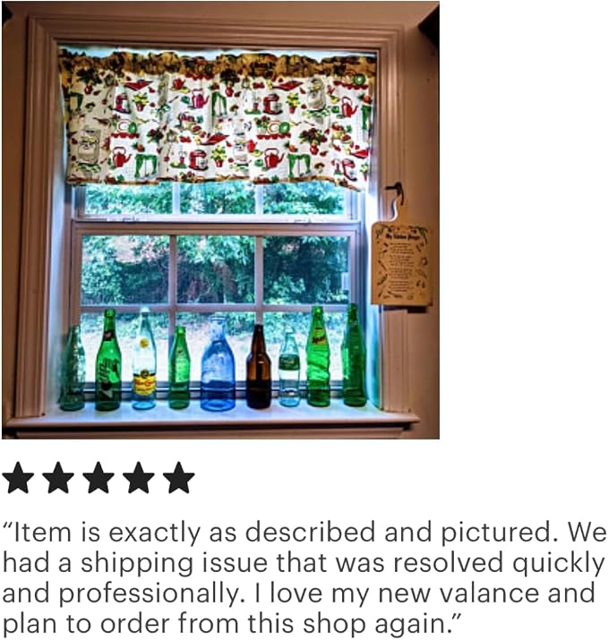 Vintage Kitchen Valance Topper Window Curtain Treatment 42W x 14L, 100% Cotton, Rod Pocket - Image 4