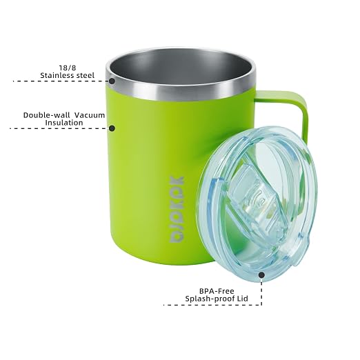 BJPKPK 2PCS Insulated Coffee Mug with Lid, 14oz Stainless Steel Tumbler | Travel Coffee Mug with Handle, Vacuum Insulated Tumbler Cup for Camping, Office, Home, BPA Free Lid, Hot & Cold - Image 2