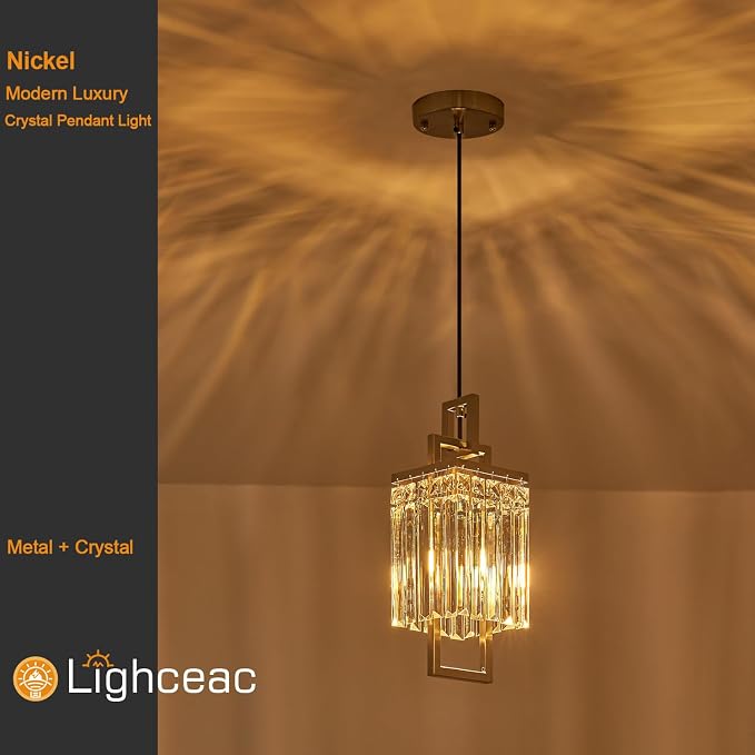 Modern Brushed Nickel Pendant Light Fixture for Kitchen Island and Dining Room, Industrial Small Hanging Crystal Chandelier Light Fixture for Bedroom Entryway Living room Foyer Hallway 3-Pack - Image 6