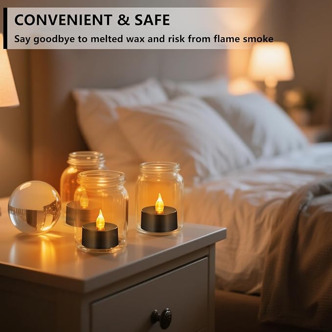 Tea Lights Battery Operated Candles LED Tea Lights Flameless Candles 200+ Hours Flickering Fake Tealights for Halloween, Christmas Aniversary Home Table Decor(Black, 100 Pack) - Image 4
