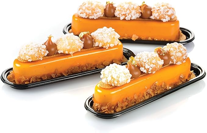 Silikomart FASHION ECLAIR 80 Silicone Mold – 10 Cavities – 5 1/8" x 1" x 1" – Includes Plastic Cutter & 10 Mini Trays – Perfect for Eclairs and Pastry Creations - Image 4