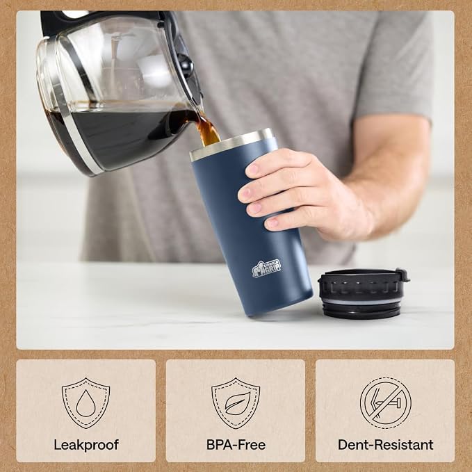 GORILLA GRIP 304 Stainless Steel Double Insulated Travel Coffee Mug, Leakproof Lid with Smooth Sip Top, Prevent Spills, Dent & Rust Resistant Reusable Tumbler Cup, Thermal Mugs for Drinks, 20oz, Navy - Image 4