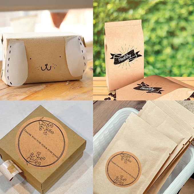 Alaiay 150,200Pcs Kraft Custom Sticker Labels Round Customized Labels Wreath Designs Personalized Stickers for Food Jars Gift Essential Oil Bottles Storage Bins(Kraft Paper 19) - Image 6