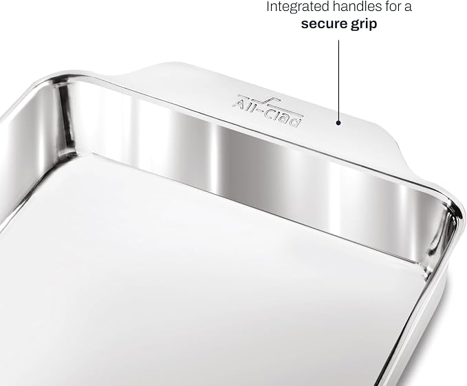 All-Clad Stainless Steel Rectangular Baking Pan 9" x 13" - Tri-ply Bonded for Consistent Baking- (Roast, Bake Cookies, Brownies and More) Professional Stainless Steel Bakeware - Image 4