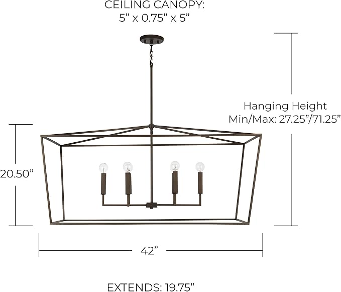 Capital Lighting 837661PN Thea Symmetrical Clear Line Island/Linear Pendant, 6-Light 360 Total Watts, 21" H x 42" W, Polished Nickel - Image 3