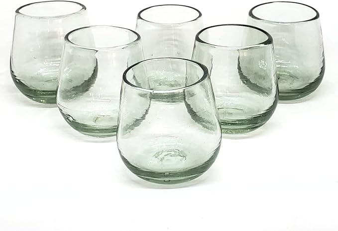 Clear 6 oz Roly Poly Glasses (set of 6), Recycled Glass, Lead-free, Toxin-Free (6 oz Roly Poly) by MexHandcraft