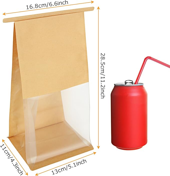 100PCS Bakery Bags with Window, 5.1 x 4.3 x 11.2 Inch Brown Tin Tie Tab Lock Bags Bakery Cookie Bags, Kraft Paper Cookie Treat Bag for Cookies Packaging Gift Giving Wedding Favors Coffee - Image 2