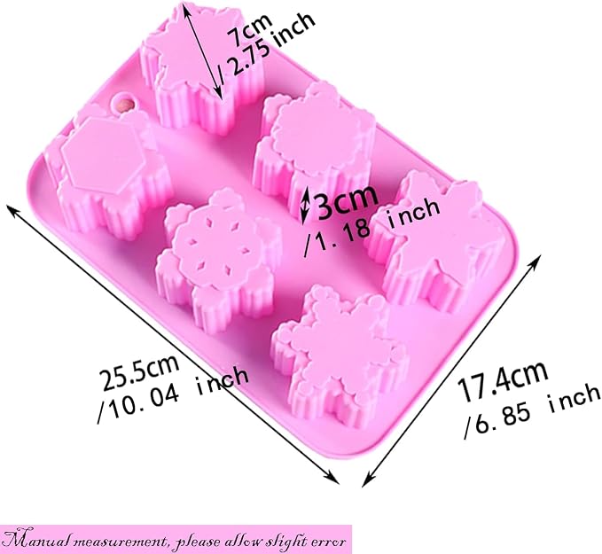 Silicone Snowflake Molds - 2 Pcs Christmas Soap Molds Non-Stick 3D Snowflake Candle Bath Bomb Mold Christmas Baking Tray Cake Cupcake Backing Mold Chocolate Candy (Pink/Blue) - Image 3