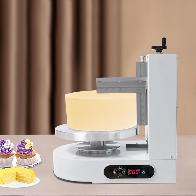 Cake Cream Spreading Machine, Electric Cake Decorating Machine for 4-12 Inch Cakes, Automatic Cake Cream Spreading Machine with Graduated Scrapers Turntable for Dessert Shops, 60-320RPM, 200W (White)