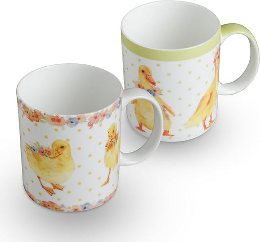 Maison d' Hermine Coffee Mug with Handles Tea Cups (12 Ounce, Pack of 2) | Fine Bone China Coffee Mugs for Hot Beverages Cappuccino Latte Home Restaurant Hotel Spring Summer -Ducklings In Spring by MaisondHermine