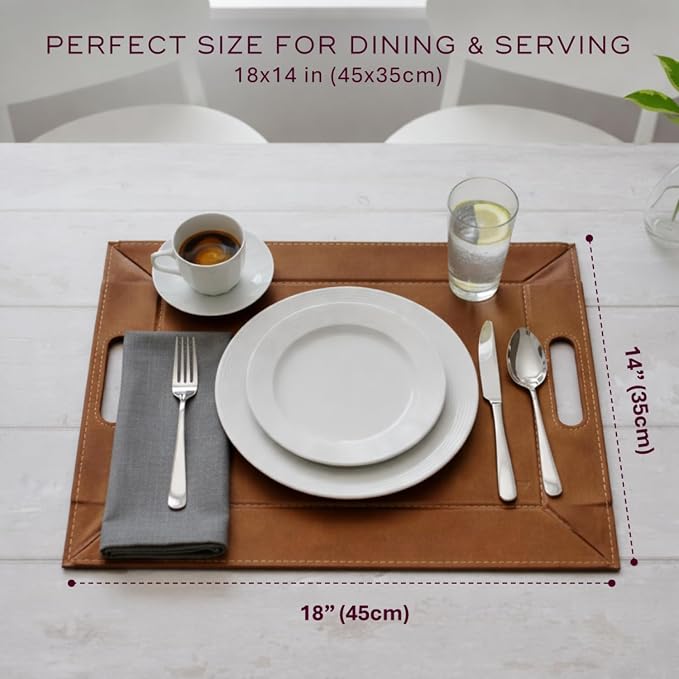 2-in-1 Serving Tray & Placemat | Faux Leather & Reversible | Lays Flat as a Placemat or Folds into an Ottoman Food Tray, Easy to Clean - Image 7