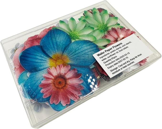 Set of 55 Edible Flowers & Butterflies Cupcake Toppers Wedding Cake Party Food Decoration Mixed Size & Colour for Anniversary (Flower Butterfly) - Image 7