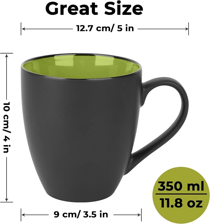 MIAMIO - Coffee Mugs Set of 6 (12 oz) - Le Papillon (Green) - Modern Home | Ceramic coffee mugs for coffee, cappuccino and tea, 12 oz for everyday use - dishwasher safe - practical for daily use - Image 6