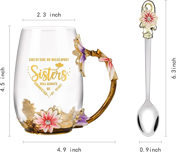 OEAGO Tea Cup Glass Coffee Enamels Mug Sisters Gifts from Sister for Women | Gifts for Sister,Little,Big,in Law,Heat & Cold Resistant,Shatterproof,Christmas Birthday - Image 2