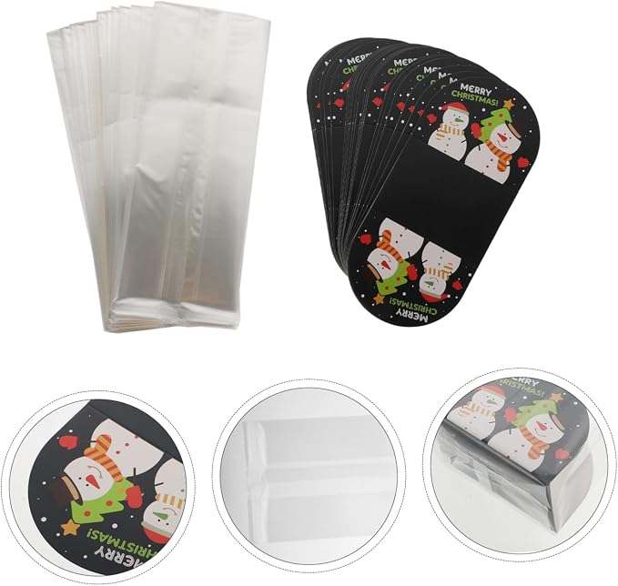 PRETYZOOM 50sets Christmas Pastry Packing Bags Festive Wrap for Homemade Bread Treats Xmas Design for Cookies Packaging - Image 7
